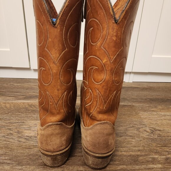 Dingo Square Toe Brown and tan Suede and  Leather Cowboy Boots Mens Size 8 - Picture 4 of 7